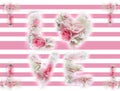 Bright attractive soft pink roses word `love` with pink stripes design Royalty Free Stock Photo