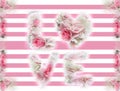 Bright attractive soft pink roses word `love` with pink stripes design Royalty Free Stock Photo