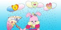 Bright attractive sweet pink girl bunny rabbit with umbrella on rainy day illustration 2021 Royalty Free Stock Photo