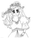 Bright attractive shoujo anime manga cartoon style young girl with flowers children`s art coloring page illustration 2021