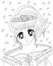 Bright attractive young girl shoujo anime manga style in gown with tiara coloring page illustration 2021