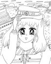 Bright attractive young girl shoujo anime manga style in sailor suit coloring page illustration 2021