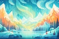 bright aurora borealis dancing over snow-covered mountains