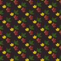 Bright autumn leaves of yellow, red, green color on a dark brown background. Seamless pattern. Background Royalty Free Stock Photo