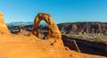 Autumn scenery with deep blue sky and red rocks in the Utah desert, and Delicate Arch