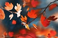 Bright  autumn summer natural background. Red and orange leaves  in the autumn forest. Magical nature og autumn. Royalty Free Stock Photo