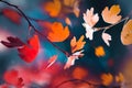 Bright  autumn summer natural background. Red and yellow leaves  in the autumn forest. Magical nature og autumn. Royalty Free Stock Photo