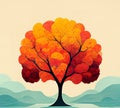 Bright autumn tree artistic illustration. A stylized tree with an orange crown. Digital illustration based on render by Royalty Free Stock Photo