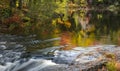 Bright autumn tree reflections in running water Royalty Free Stock Photo