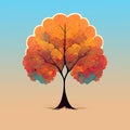 Bright autumn tree stylized illustration. A stylized tree with an orange crown. Digital illustration based on render by Royalty Free Stock Photo