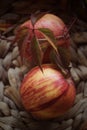 bright background. basket with red apples beautiful background texture. juicy fruits. vitamins