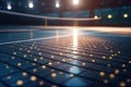 Bright background with copy space of table tennis and ping pong table with net, generative AI. Royalty Free Stock Photo