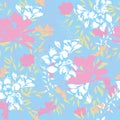 Bright background of flowers and leaves on a blue background. Floral vintage texture for fabric, tile and paper and wallpaper on Royalty Free Stock Photo