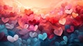 Bright background with hearts with space for text, multi-colored image with free copy space.