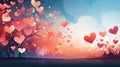 Bright background with hearts with space for text, multi-colored image with free copy space.