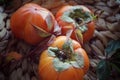 bright background. ripe orange persimmon on a beige background. beautiful background texture. juicy fruits. vitamins