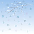 Bare winter abstract branch with blue snowflakes