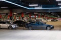 Bright background. Underground parking. Empty background scene. Concrete floor. Saint-Petersburg. Russia. June 30 2020