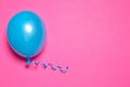 Bright balloon on color background, top view with space for text.