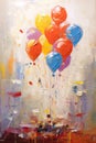 Bright balloons. Metaphorical associative card on theme of celebrate. In style of oil painting. Psychological abstract