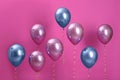 Bright balloons with ribbons
