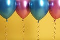 Bright balloons with ribbons