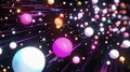 Bright balls flying fast through black space 3d rendering image, ai generated Royalty Free Stock Photo