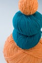 Bright balls for knitting, blue and orange