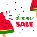 Bright banner with sweet watermelons and inscription Summer Sale. Vector