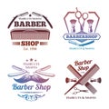 Bright barber shop emblems - men haircute salon labels design Royalty Free Stock Photo