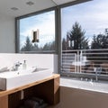Bright bathroom with big window Royalty Free Stock Photo