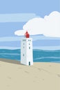 Bright beach sand dunes with the famous danish landmark lighthouse with blue sky background. Rubjerg Knude Lighthouse, LÃÂ¸nstrup