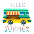 Bright beach van, with for sure Hi Summer, vector illustration,