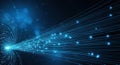 A bright beam of light and dots on a dark blue background. An abstract visual themed around data flow, technology, and Royalty Free Stock Photo