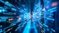 Data transmission in a server room during high-speed processing. Generative AI Royalty Free Stock Photo