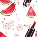 Bright beautiful abstract graphic lovely wonderful cute delicious tasty yummy summer picnic set includes bottle of red wine, slice