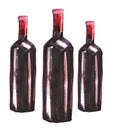 Bright beautiful abstract graphic lovely wonderful cute delicious tasty yummy summer three bottles of red wine watercolor