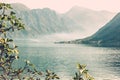 Bright beautiful atmospheric landscape, lake in the mountains, Kotor Strait, Montenegro