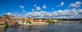 Bright and beautiful autumn view on Vltava river, Saint Vitus Cathedral and Prague Castle, Prague, Czech Republic Royalty Free Stock Photo