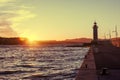 Bright beautiful colorful sunset, Lighthouse in Saint Tropez, Fr Royalty Free Stock Photo