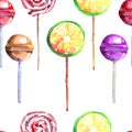 Bright beautiful colorful wonderful delicious tasty yummy summer fresh dessert lemon twisted caramel candies on a sticks