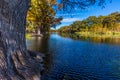 Bright Beautiful Fall Foliage on the Crystal Clear Frio River Royalty Free Stock Photo