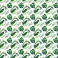 Bright beautiful lovely green herbal tropical wonderful hawaii floral summer pattern of a monstera banana tropic palm leaves