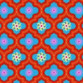 Vibrant beautiful red and blue Morocco floral seamless pattern