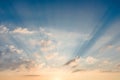 Bright beautiful sky with sunbeams making their way through the clouds Royalty Free Stock Photo