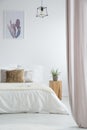 Bright bedroom with pink curtains