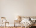 Bright beige wooden bedroom design, minimal modern style