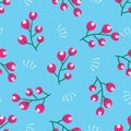 Bright berry flower fruit seamless pattern. Stylized retro floral all over print.