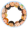 Big company joyful children different nationalities in circle