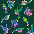 Bright birds in stained glass technique, for coloring, print